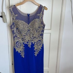Royal Blue Gown Dress with Gold Accents